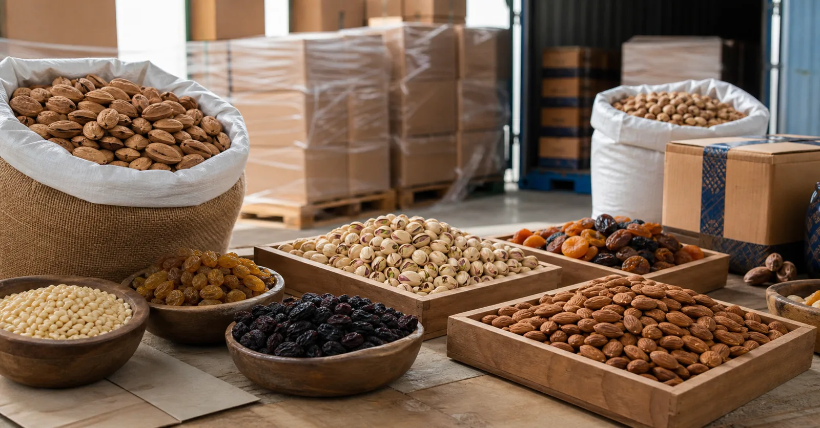 Premium dry fruits and nuts prepared for export packaging